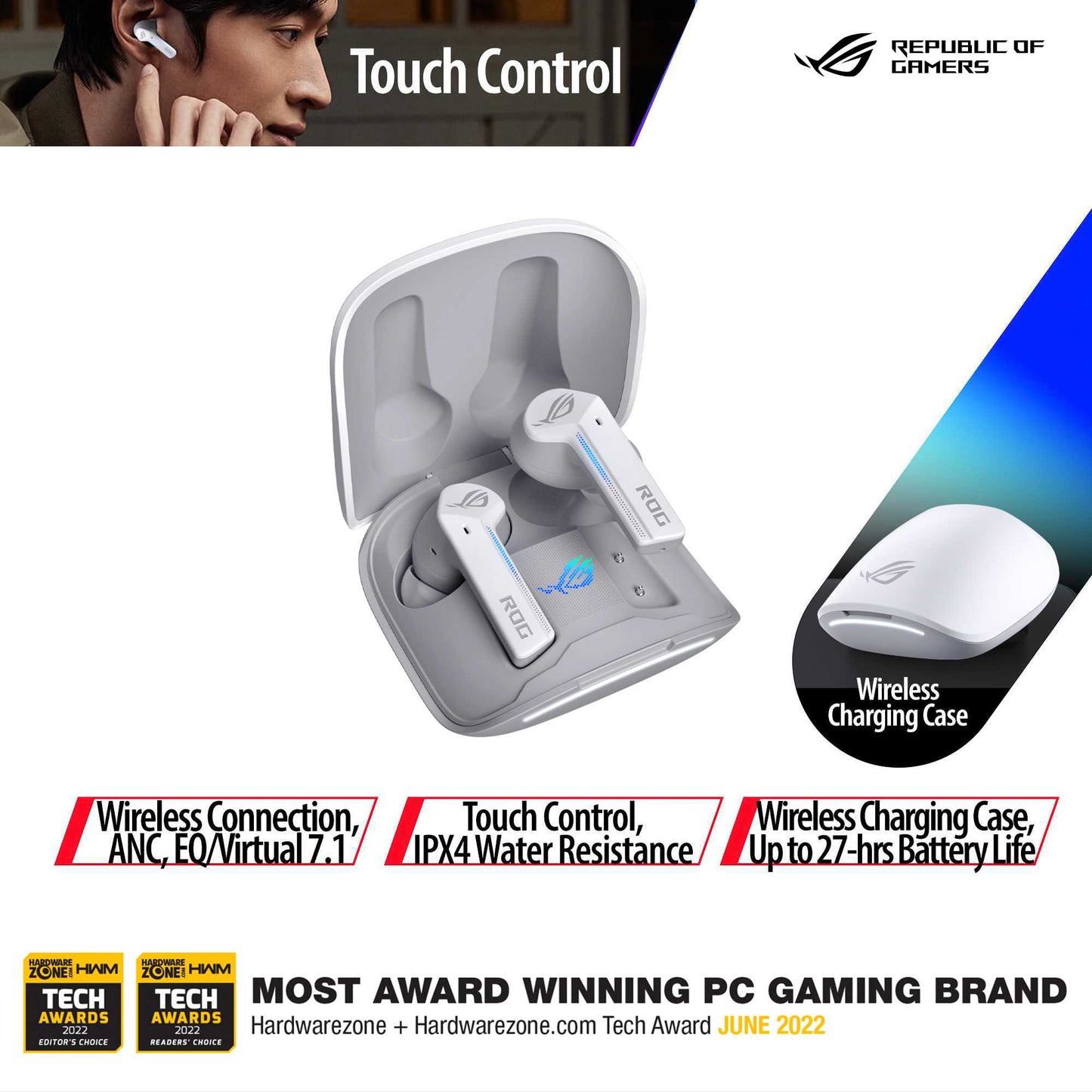 ASUS ROG CETRA True Wireless ANC Gaming Earphones - Moonlight White Edition