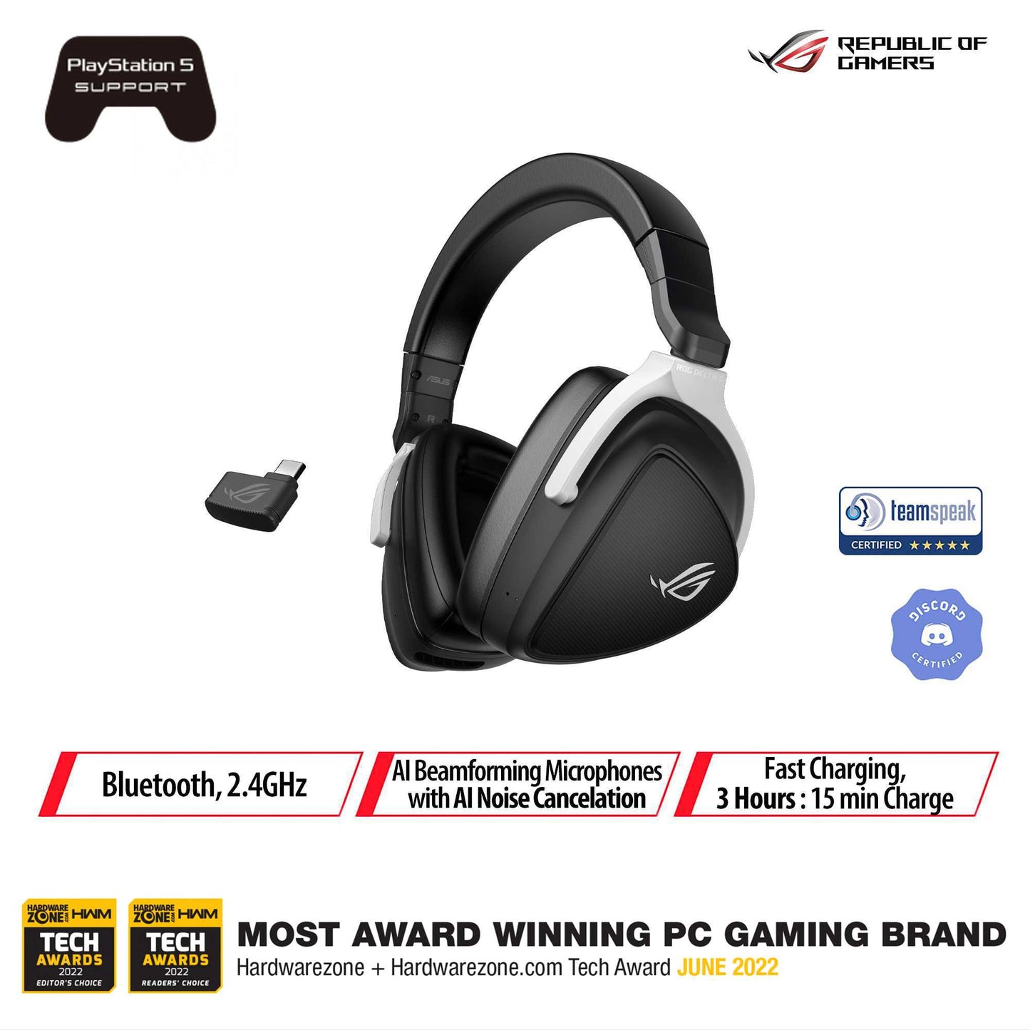 ASUS ROG DELTA S WL AI-Powered Noise-cancelling Wireless Gaming Headset