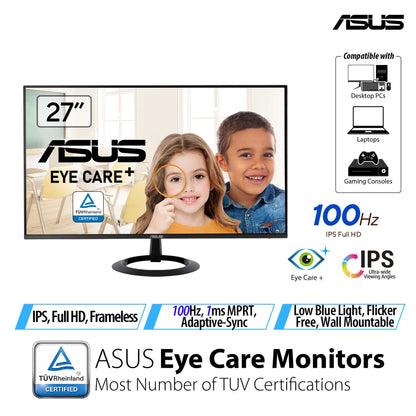 [Clearance/Box Damaged] ASUS VZ27EHF Eye Care Monitor - 27" Full HD, IPS, 100Hz, 1ms MPRT, HDMI, VESA