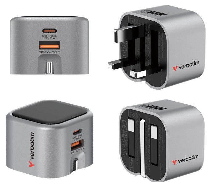 Verbatim 2 Port 35W GaN Charger Foldable UK Plug - VM-32350