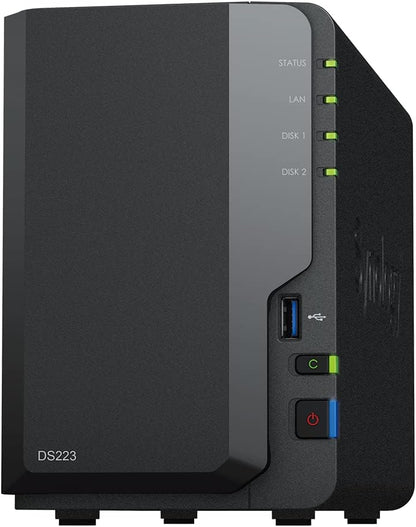 Synology 2-bay DiskStation , Realtek RTD1619B quad-core processor ,2GB DDR4 (non-upgradable)