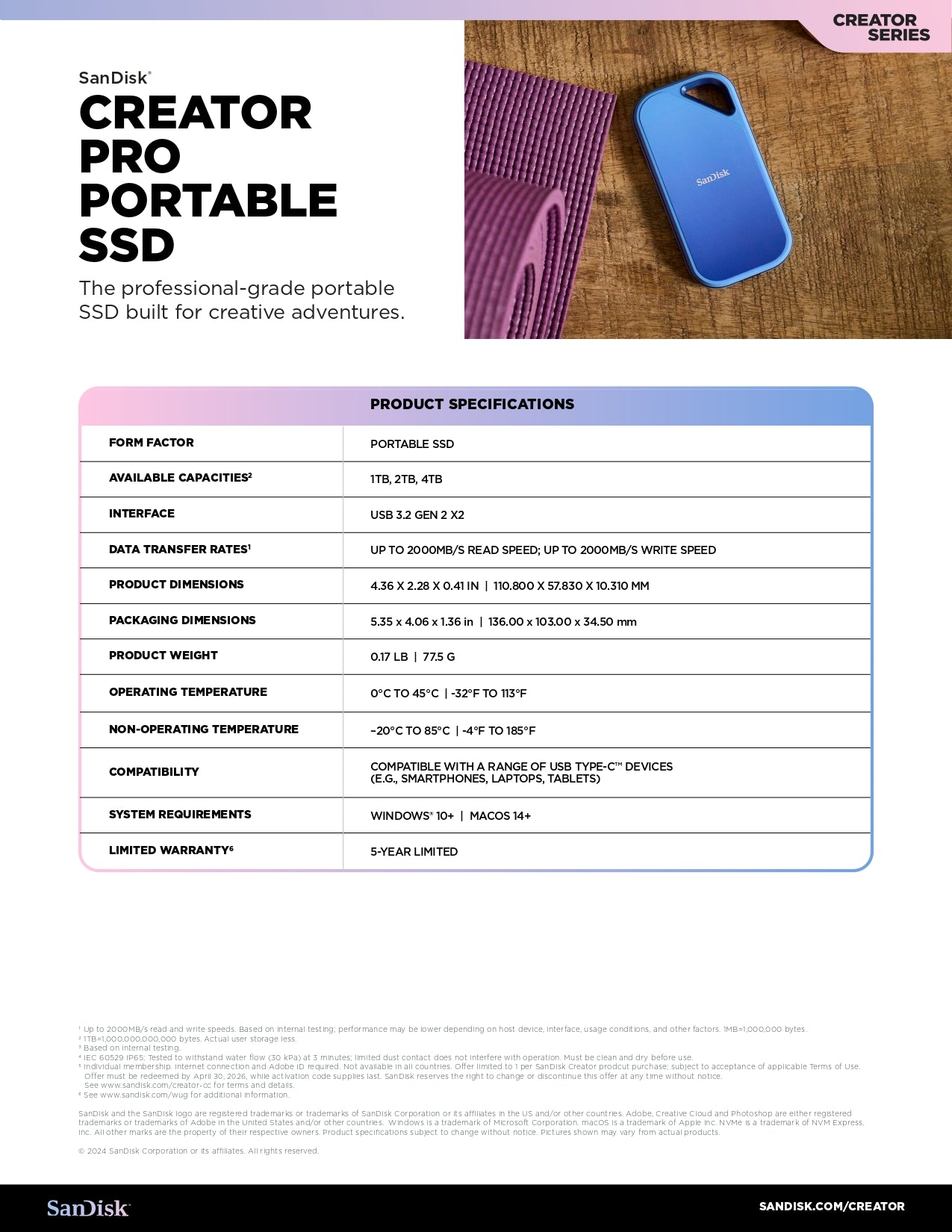 SanDisk® Creator Pro Portable SSD [1TB/2TB/4TB]