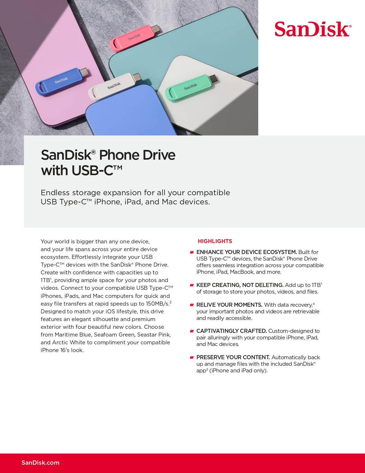 SanDisk® Phone Drive with USB-C™ [64GB/128GB/256GB/512GB]