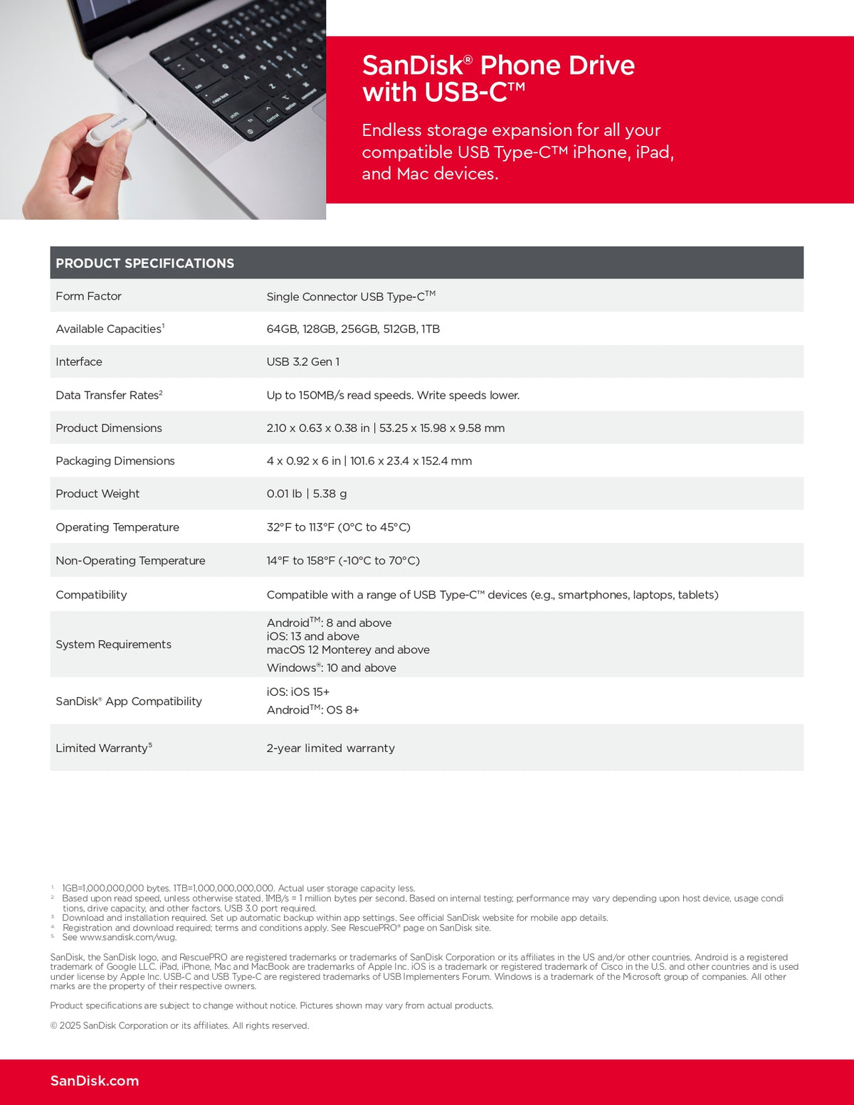 SanDisk® Phone Drive with USB-C™ [64GB/128GB/256GB/512GB]