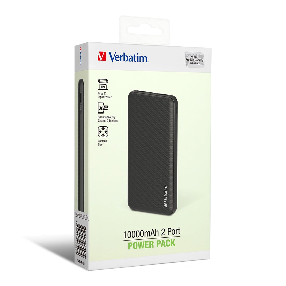 Verbatim 10000 mAh Grid Pattern Power Pack with Dual Input/Output (VAPPP058) - VM-66547/VM-66548