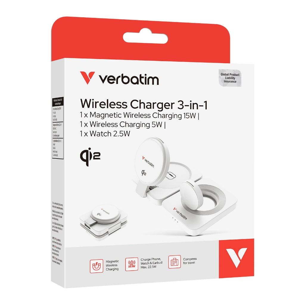 Verbatim 3-in-1 Qi2 Wireless Charger (WCDQi201) - VM-67032/VM-67033